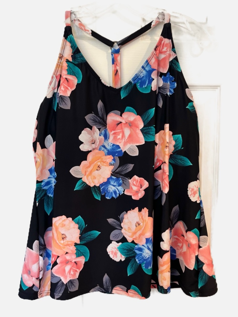 Island Escape Women’s Bathing Suit Swimsuit Black Floral Rose Tankini Swim 18W